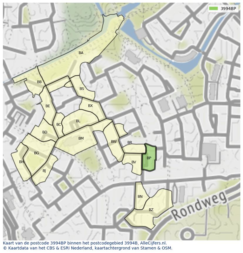 Afbeelding van het postcodegebied 3994 BP op de kaart.