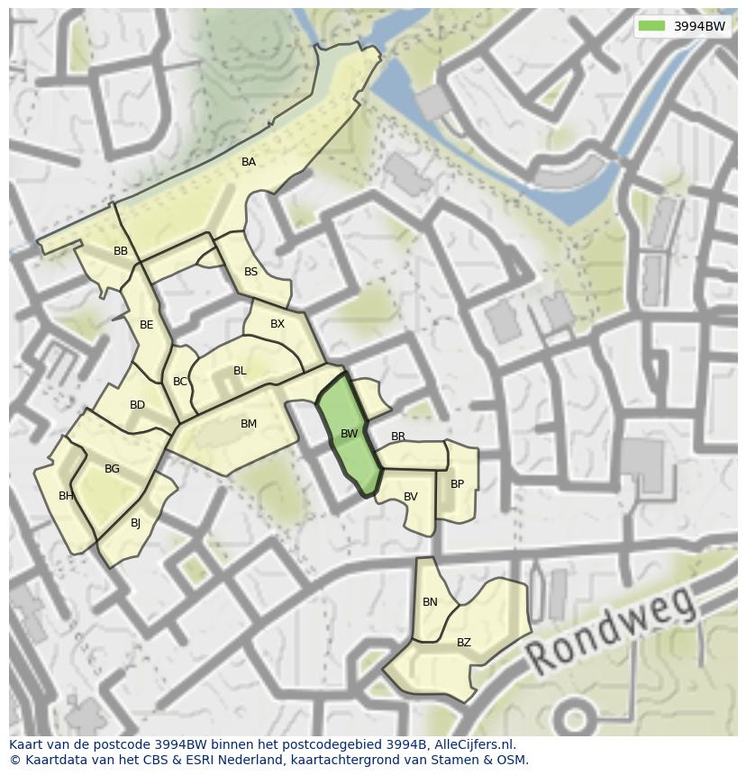 Afbeelding van het postcodegebied 3994 BW op de kaart.