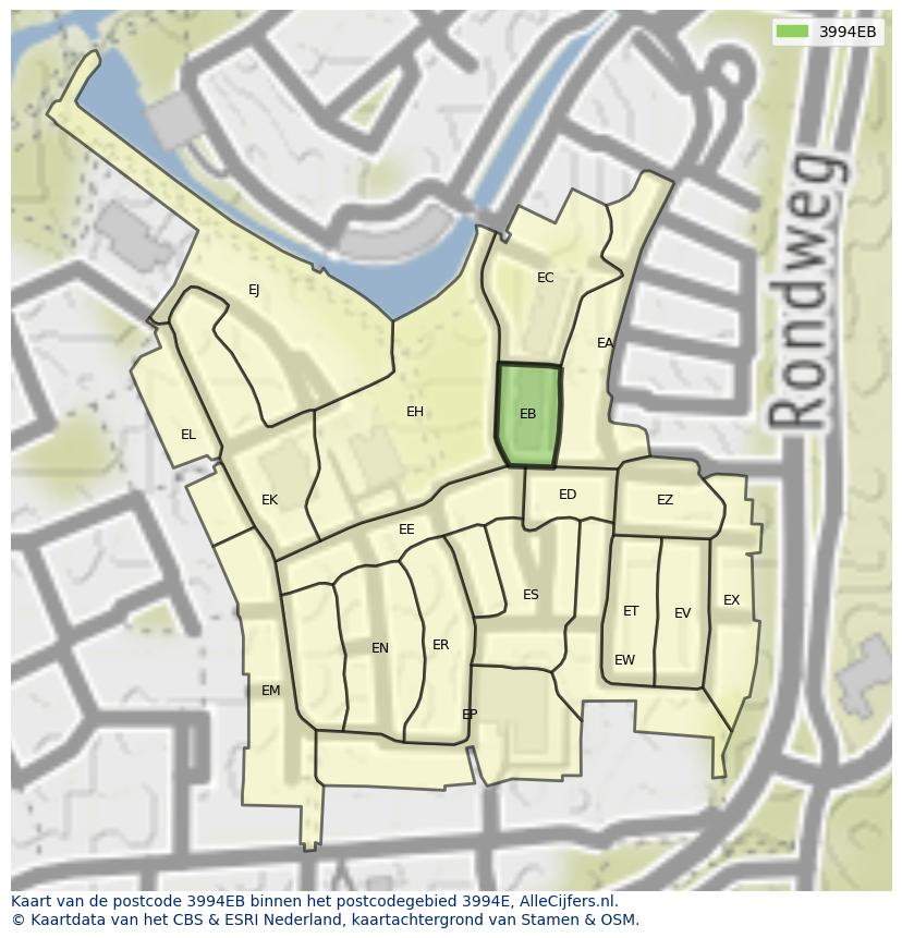 Afbeelding van het postcodegebied 3994 EB op de kaart.