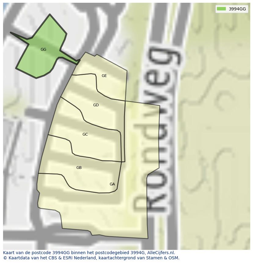 Afbeelding van het postcodegebied 3994 GG op de kaart.