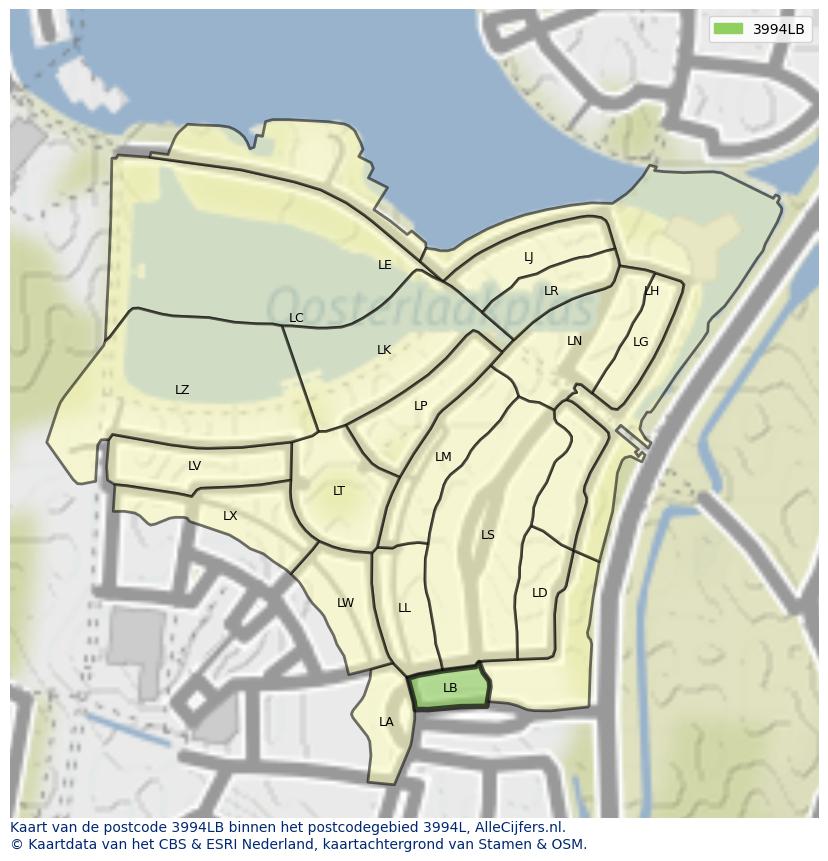 Afbeelding van het postcodegebied 3994 LB op de kaart.
