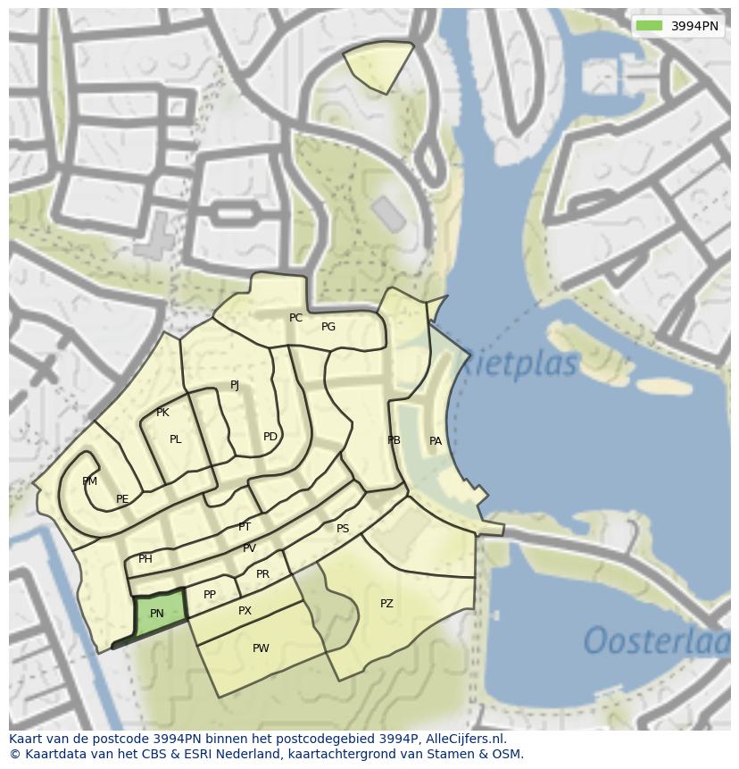 Afbeelding van het postcodegebied 3994 PN op de kaart.