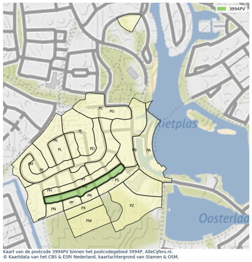 Afbeelding van het postcodegebied 3994 PV op de kaart.