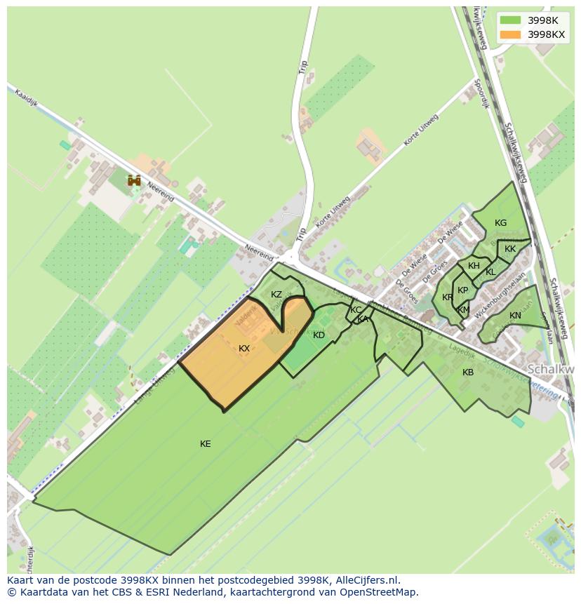 Afbeelding van het postcodegebied 3998 KX op de kaart.