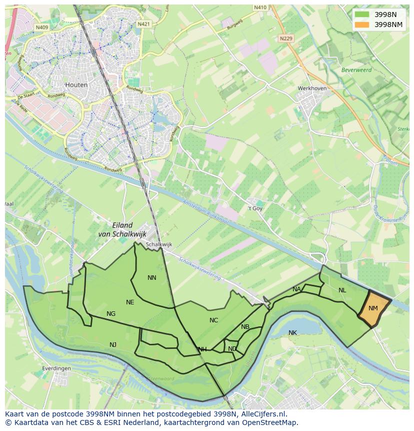 Afbeelding van het postcodegebied 3998 NM op de kaart.