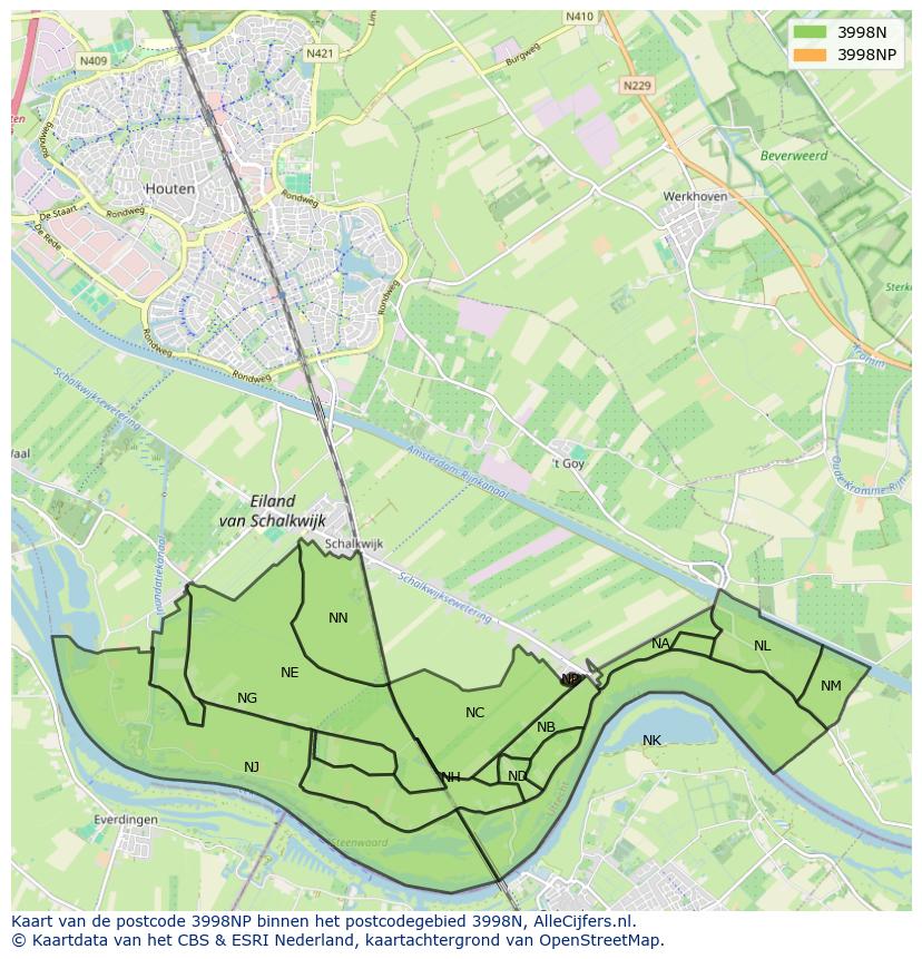 Afbeelding van het postcodegebied 3998 NP op de kaart.