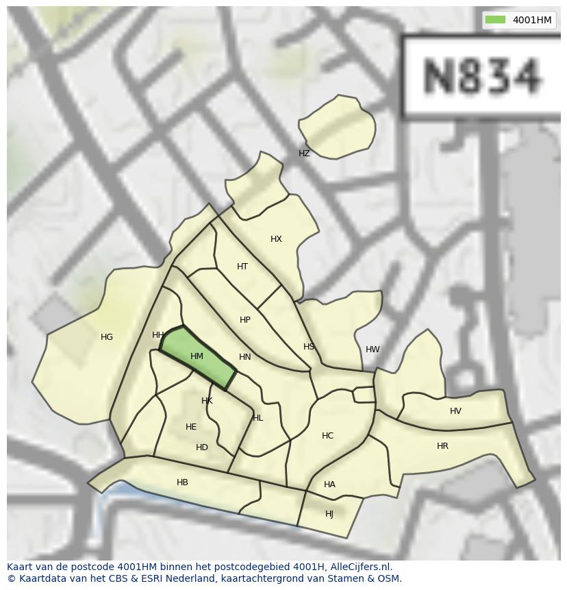 Afbeelding van het postcodegebied 4001 HM op de kaart.