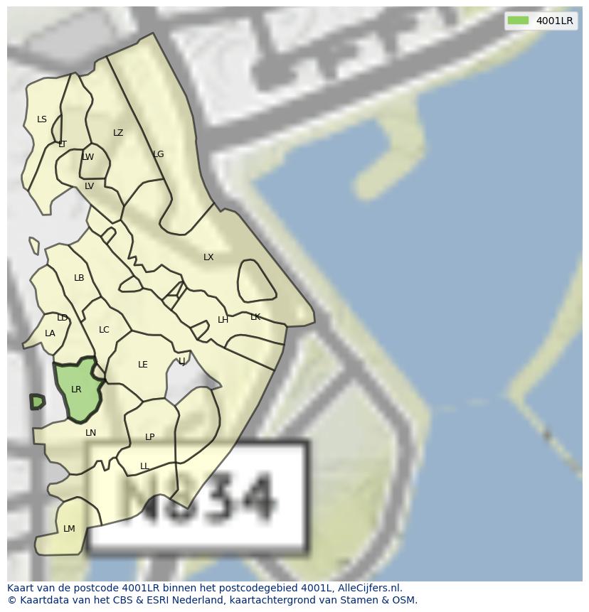 Afbeelding van het postcodegebied 4001 LR op de kaart.