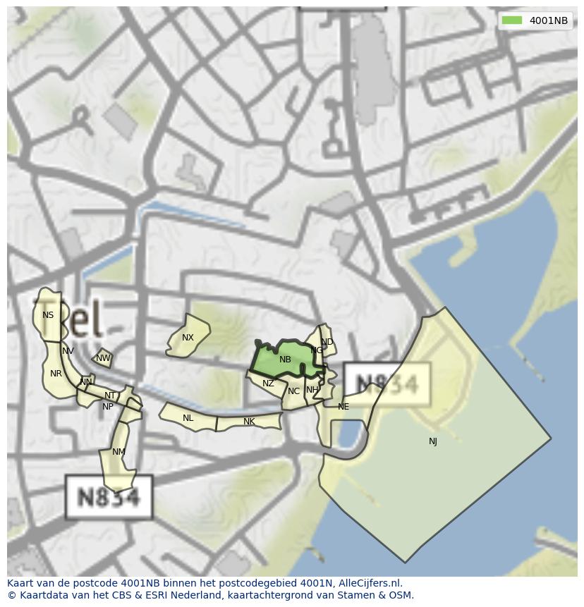Afbeelding van het postcodegebied 4001 NB op de kaart.