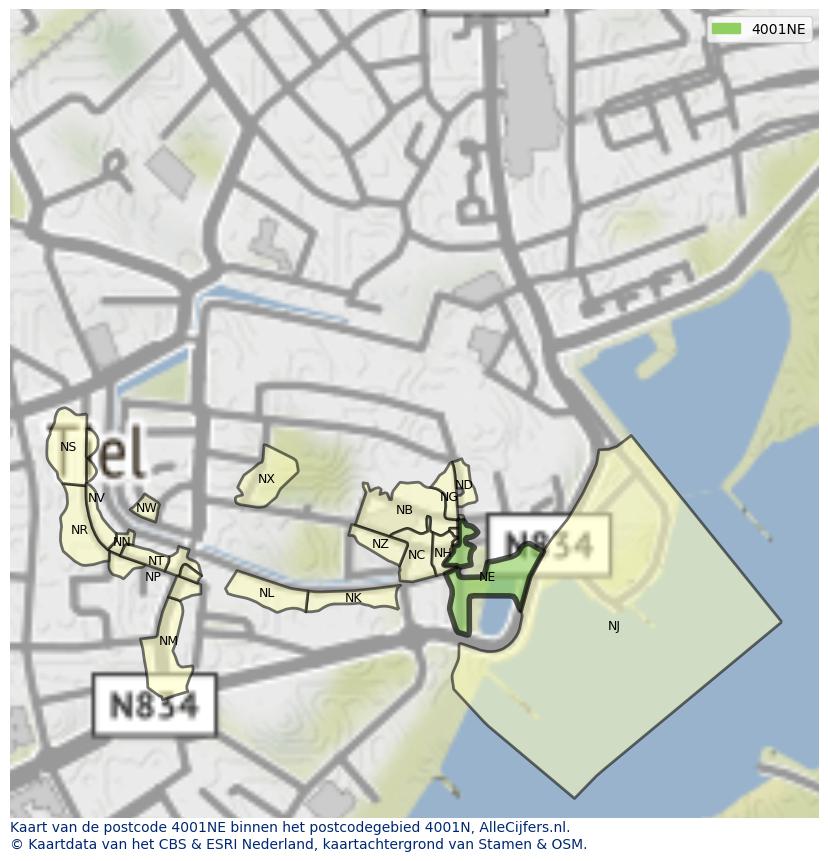 Afbeelding van het postcodegebied 4001 NE op de kaart.