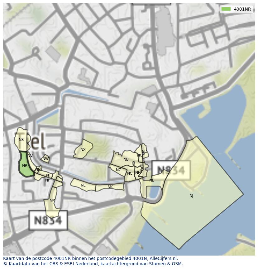 Afbeelding van het postcodegebied 4001 NR op de kaart.