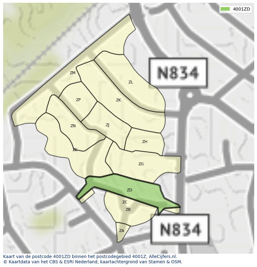 Afbeelding van het postcodegebied 4001 ZD op de kaart.