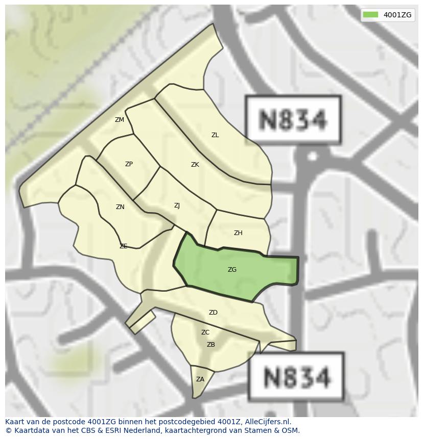 Afbeelding van het postcodegebied 4001 ZG op de kaart.