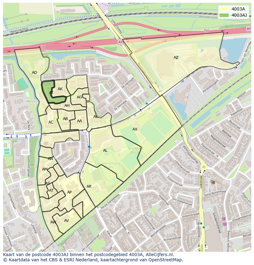 Afbeelding van het postcodegebied 4003 AJ op de kaart.