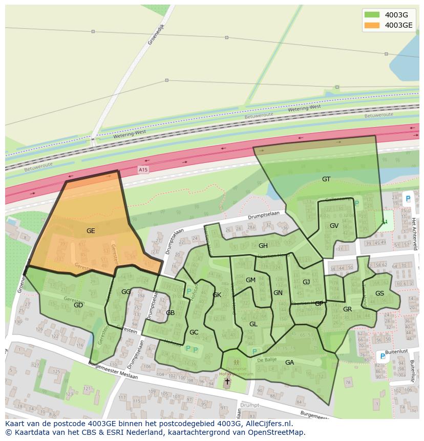 Afbeelding van het postcodegebied 4003 GE op de kaart.