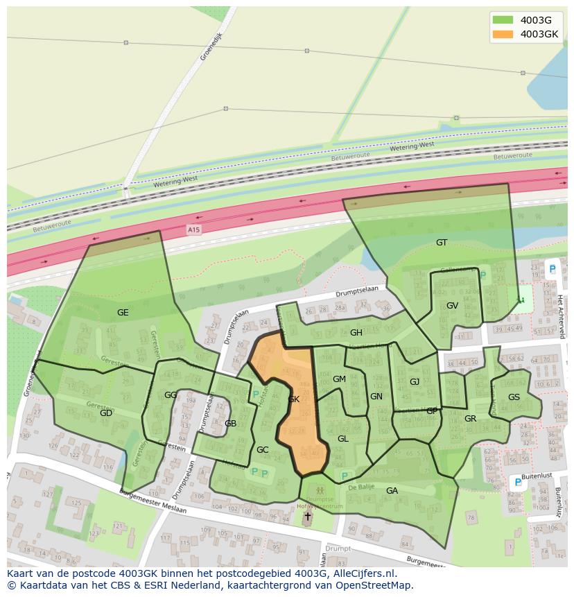 Afbeelding van het postcodegebied 4003 GK op de kaart.