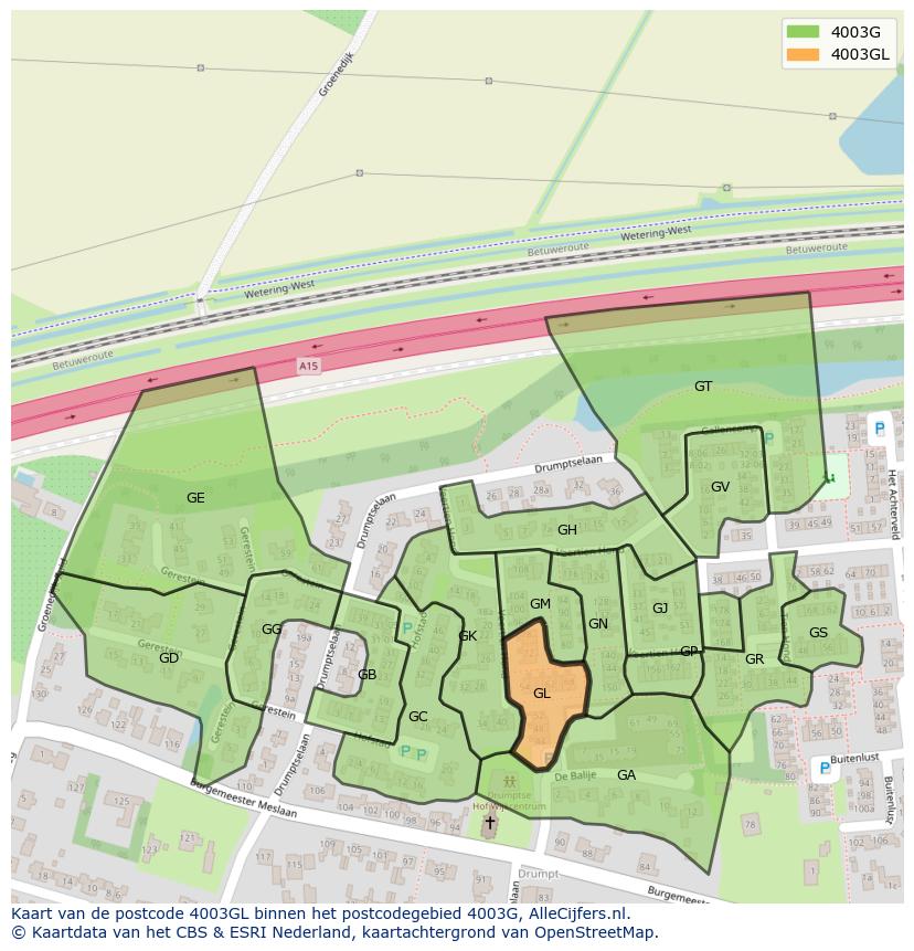Afbeelding van het postcodegebied 4003 GL op de kaart.