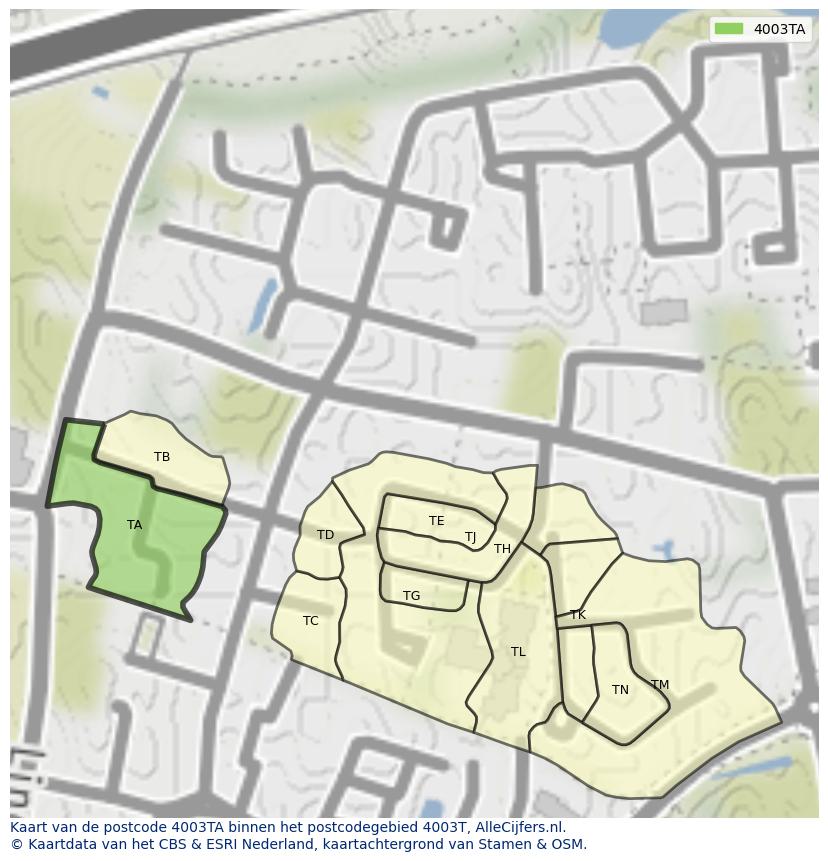 Afbeelding van het postcodegebied 4003 TA op de kaart.