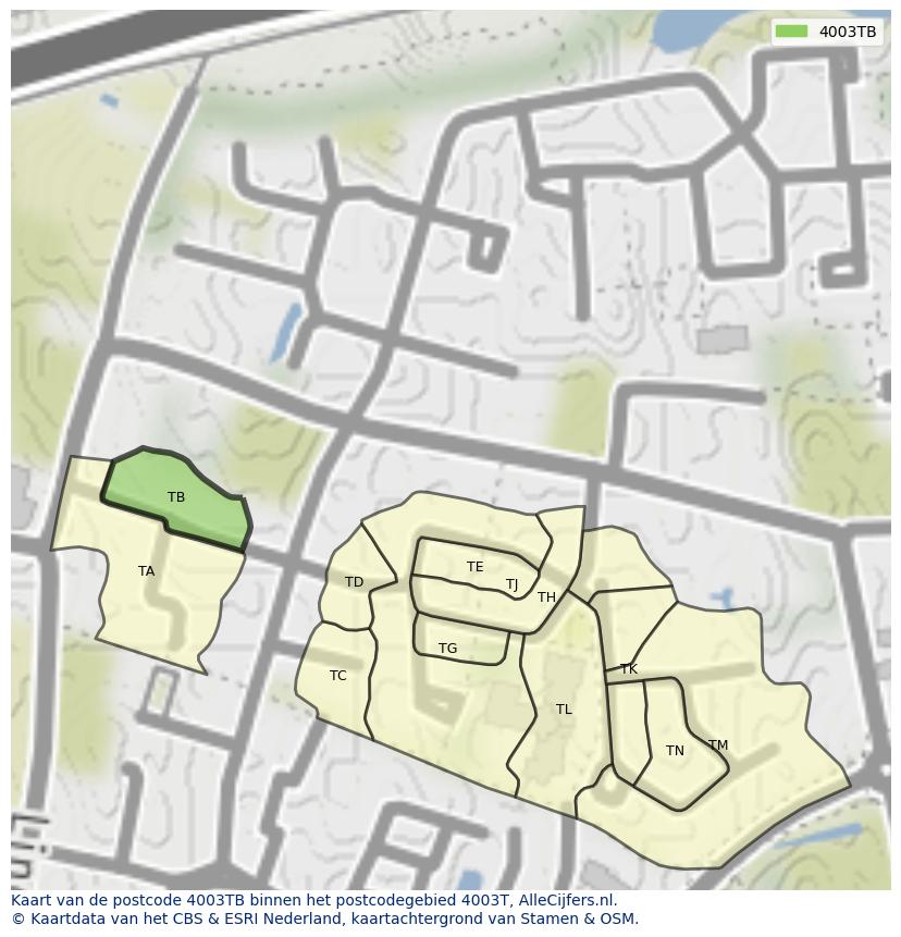 Afbeelding van het postcodegebied 4003 TB op de kaart.