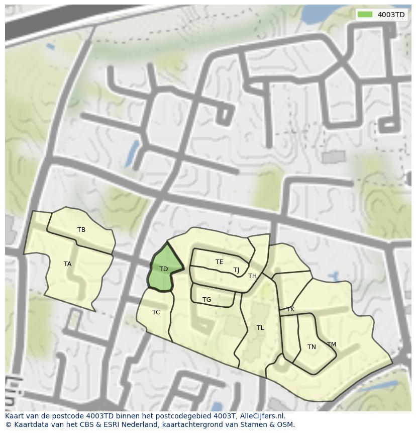 Afbeelding van het postcodegebied 4003 TD op de kaart.