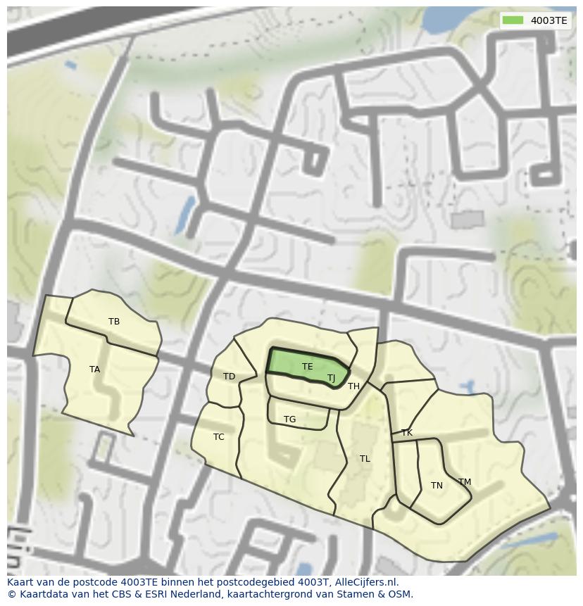 Afbeelding van het postcodegebied 4003 TE op de kaart.