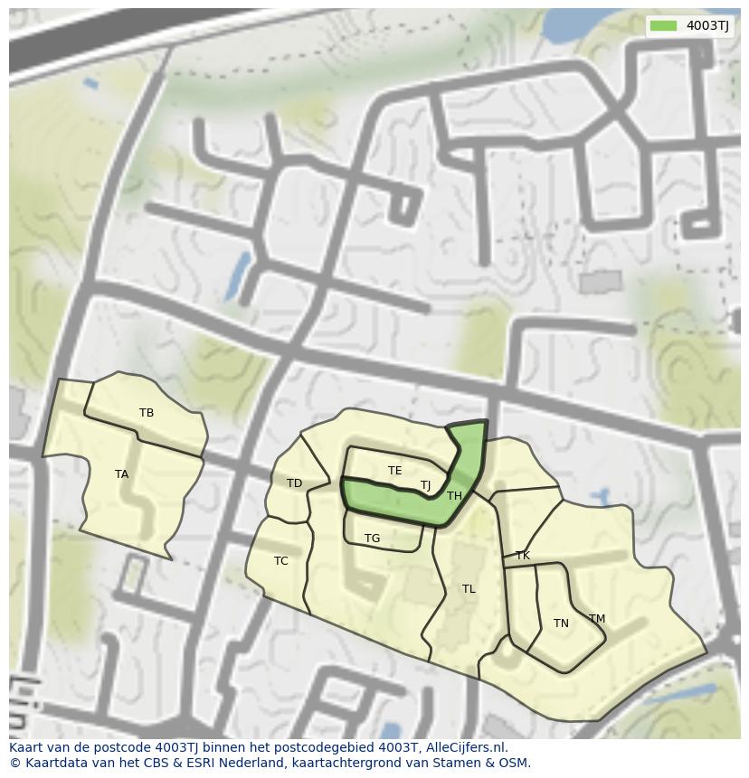 Afbeelding van het postcodegebied 4003 TJ op de kaart.