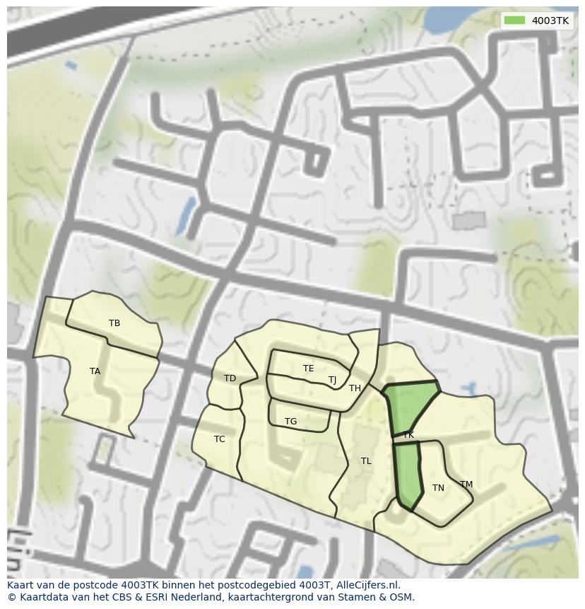Afbeelding van het postcodegebied 4003 TK op de kaart.