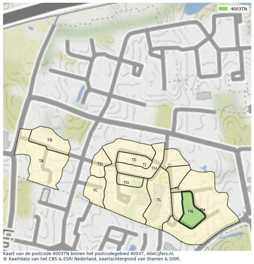 Afbeelding van het postcodegebied 4003 TN op de kaart.