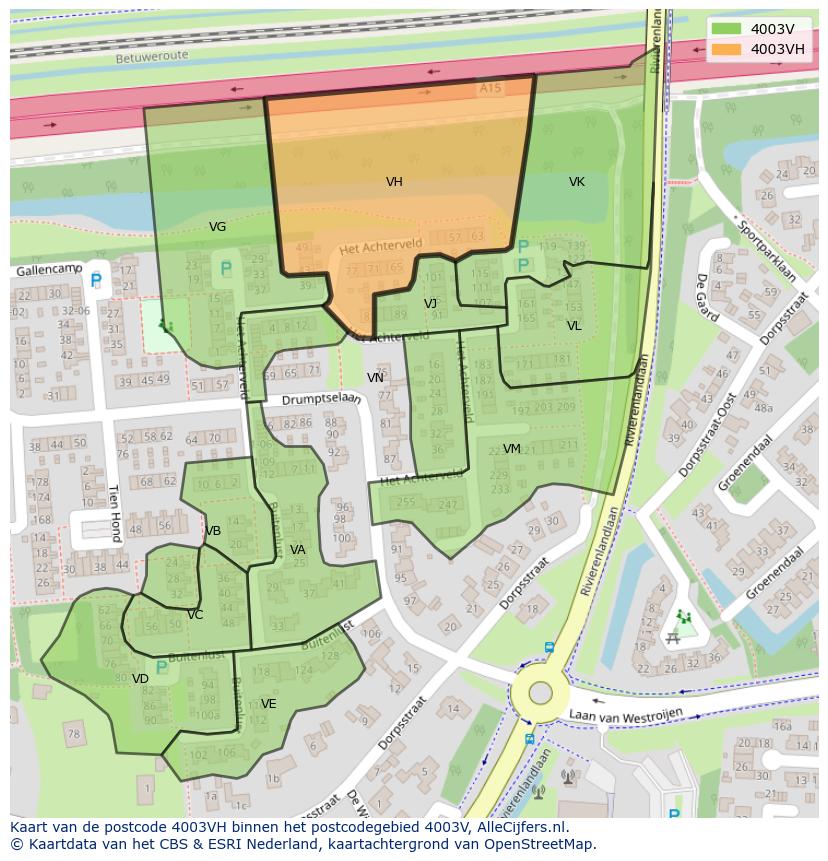 Afbeelding van het postcodegebied 4003 VH op de kaart.