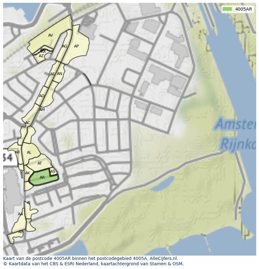 Afbeelding van het postcodegebied 4005 AR op de kaart.