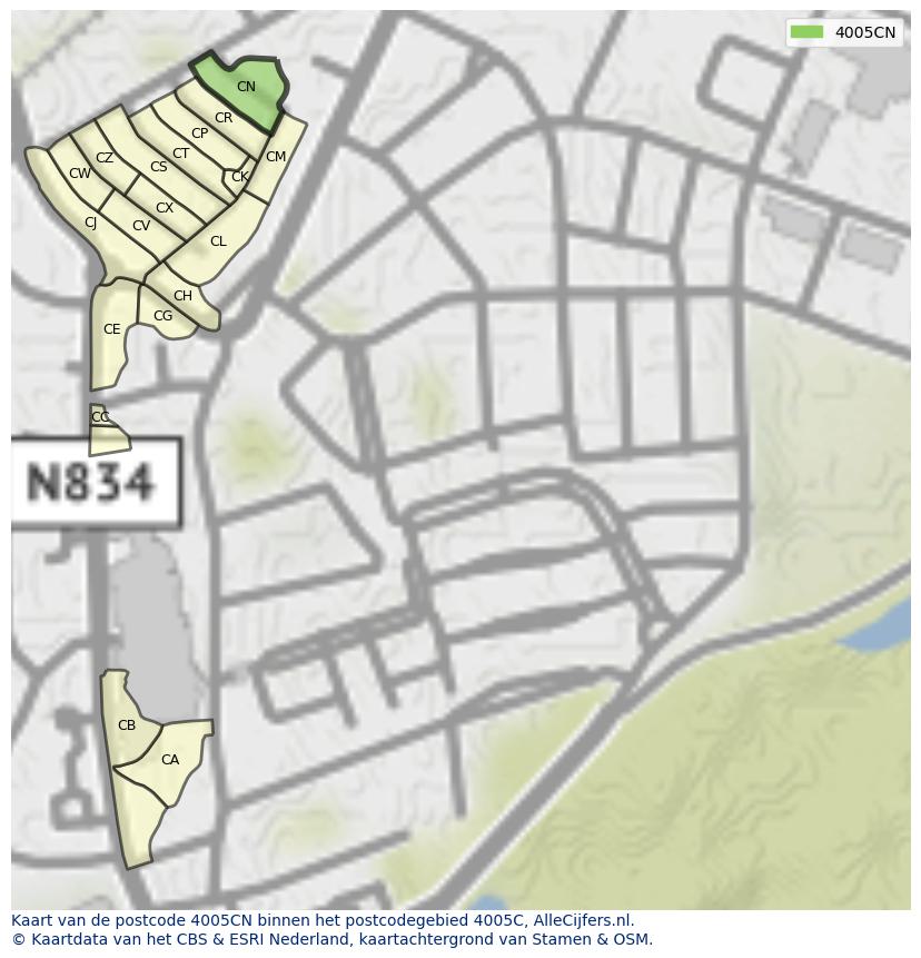 Afbeelding van het postcodegebied 4005 CN op de kaart.
