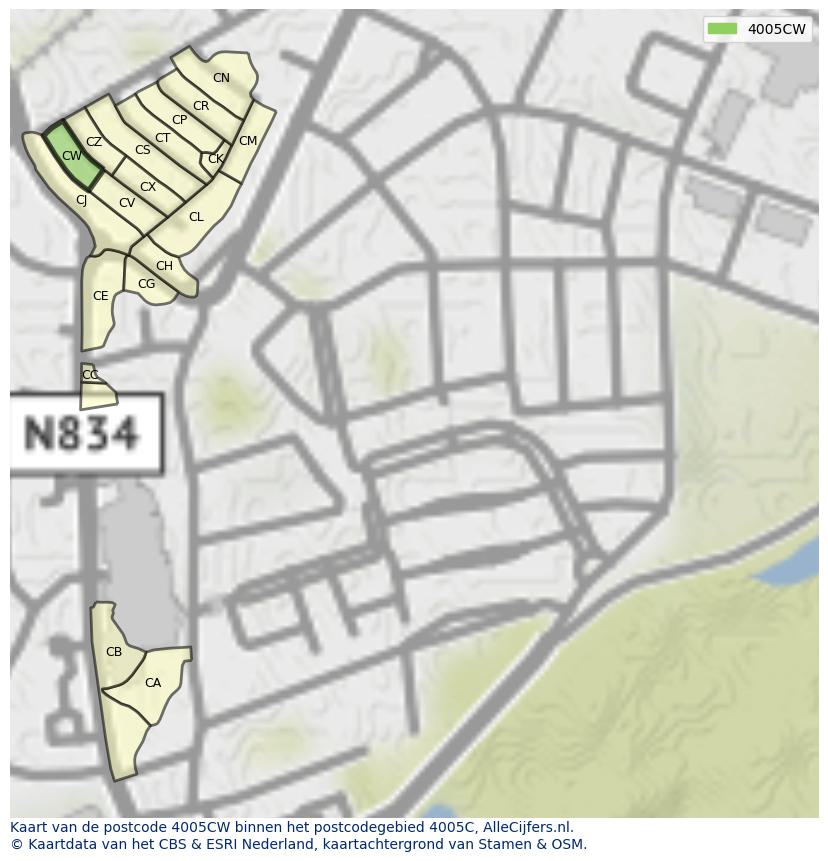 Afbeelding van het postcodegebied 4005 CW op de kaart.