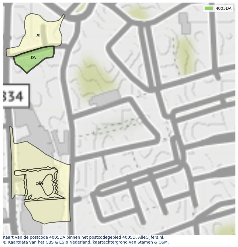Afbeelding van het postcodegebied 4005 DA op de kaart.