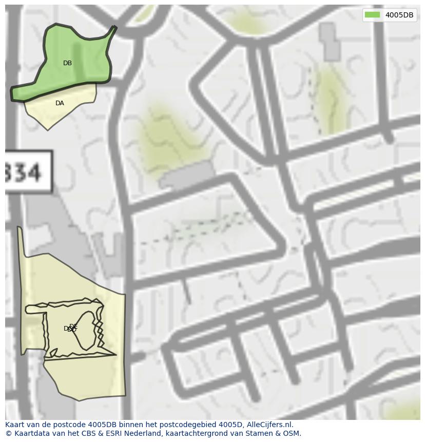 Afbeelding van het postcodegebied 4005 DB op de kaart.