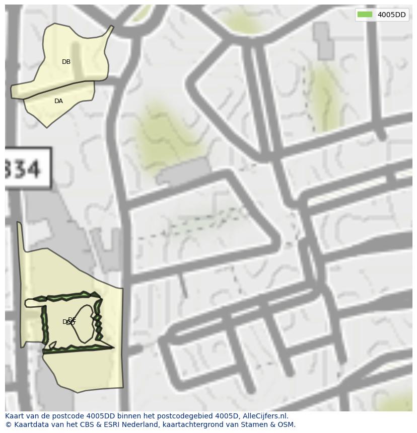 Afbeelding van het postcodegebied 4005 DD op de kaart.