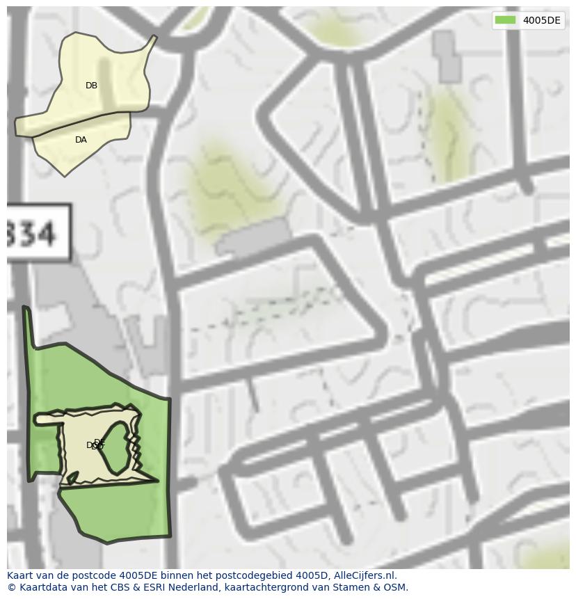 Afbeelding van het postcodegebied 4005 DE op de kaart.