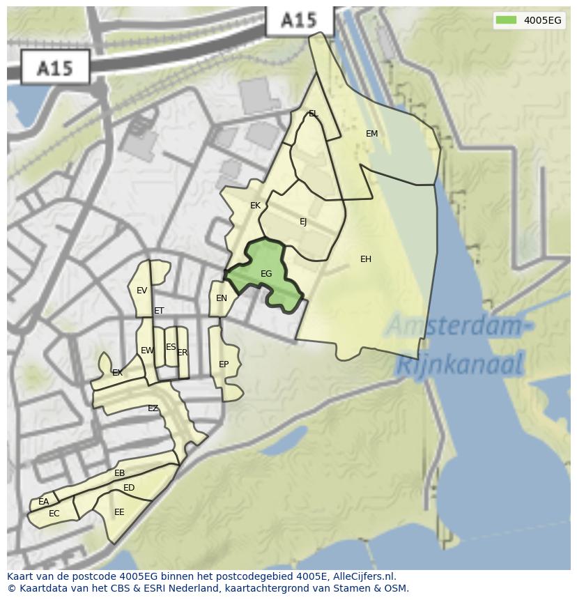 Afbeelding van het postcodegebied 4005 EG op de kaart.