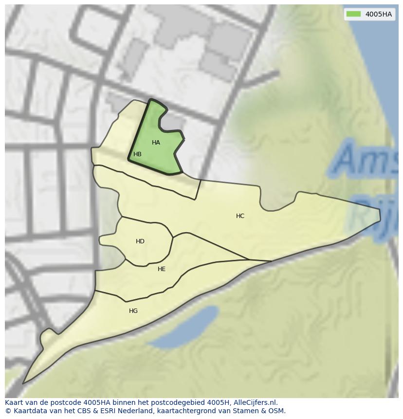 Afbeelding van het postcodegebied 4005 HA op de kaart.