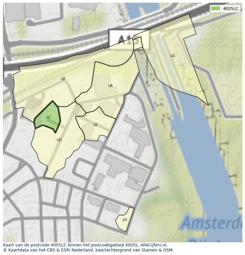 Afbeelding van het postcodegebied 4005 LC op de kaart.