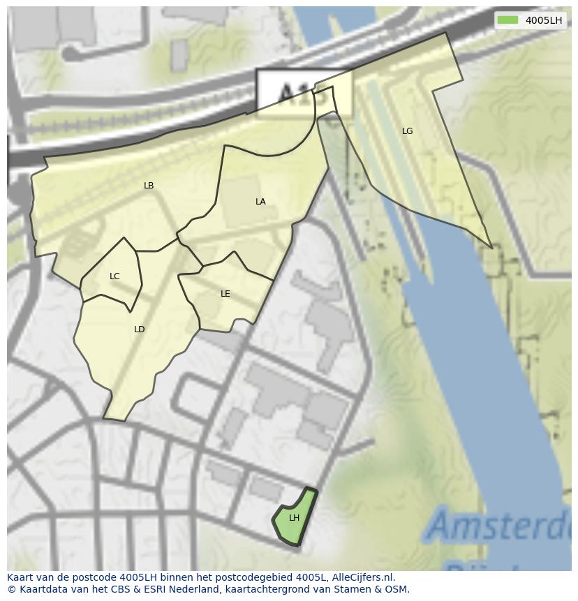 Afbeelding van het postcodegebied 4005 LH op de kaart.