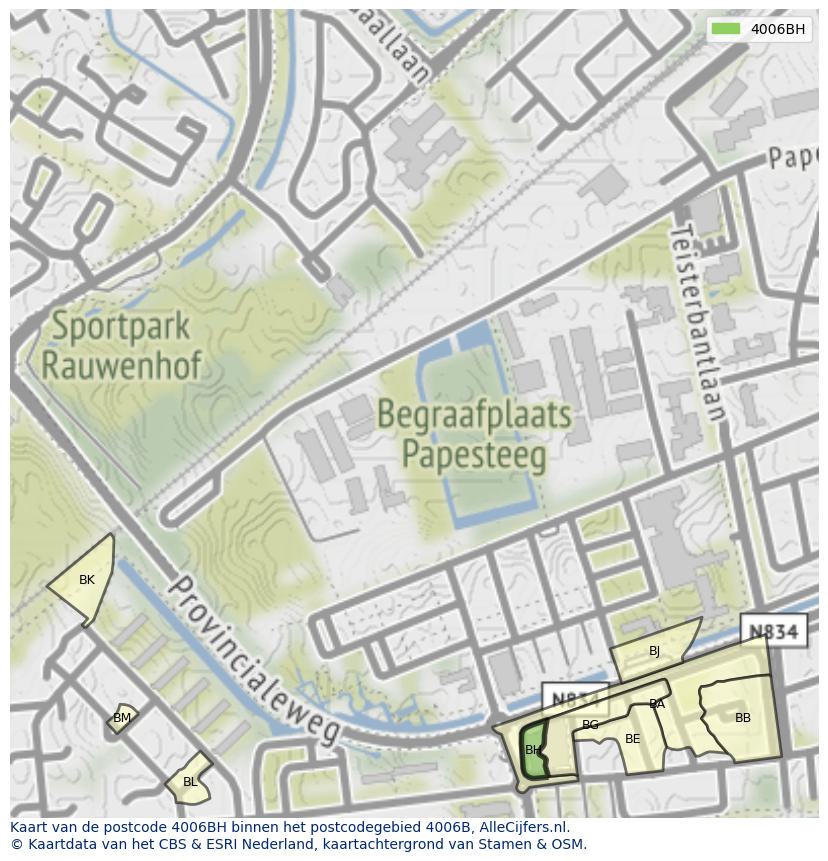 Afbeelding van het postcodegebied 4006 BH op de kaart.