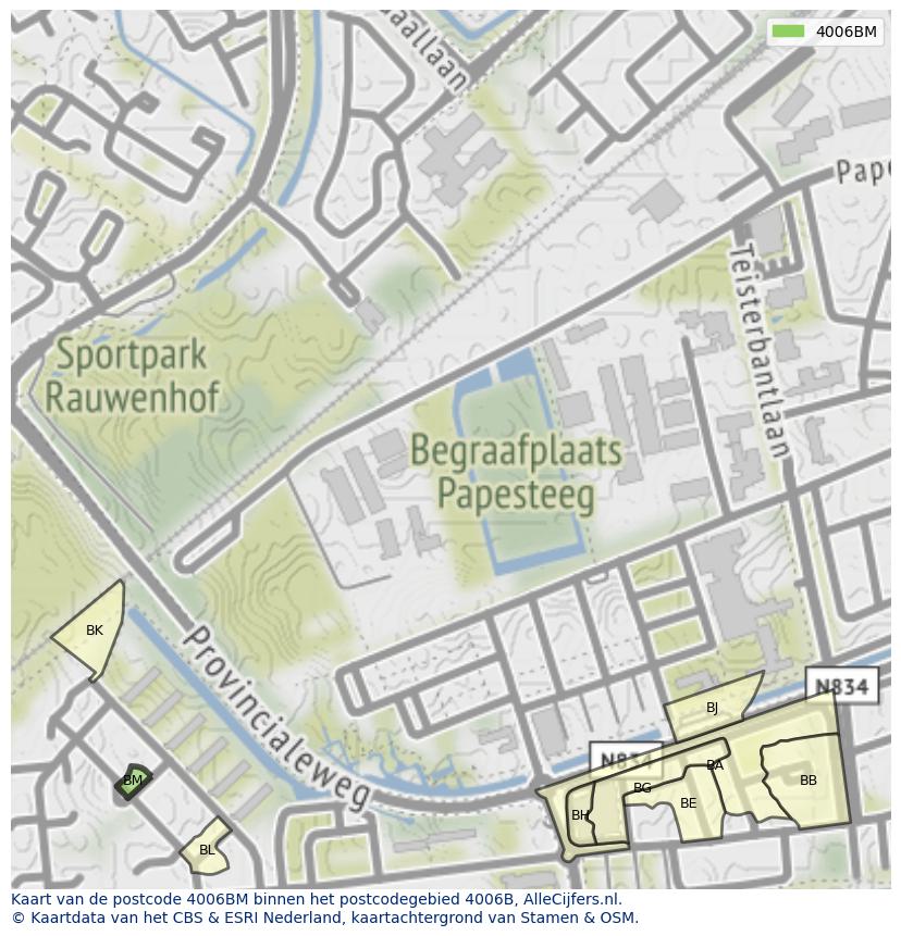 Afbeelding van het postcodegebied 4006 BM op de kaart.