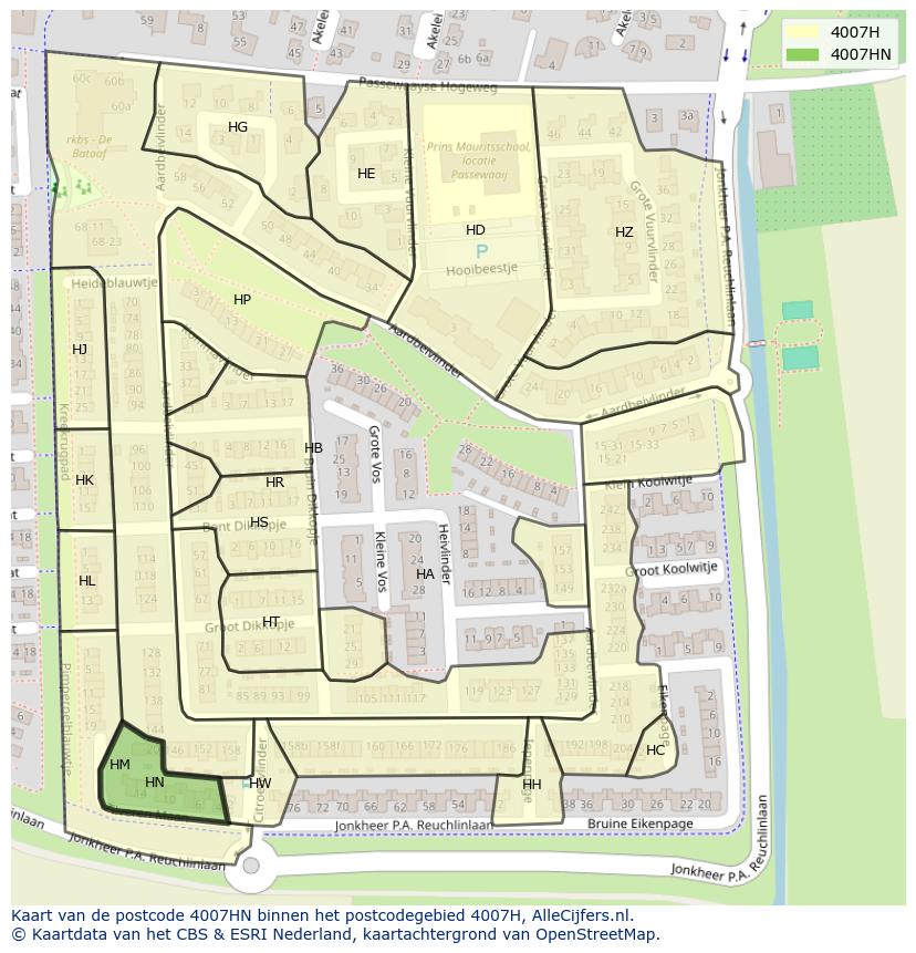 Afbeelding van het postcodegebied 4007 HN op de kaart.