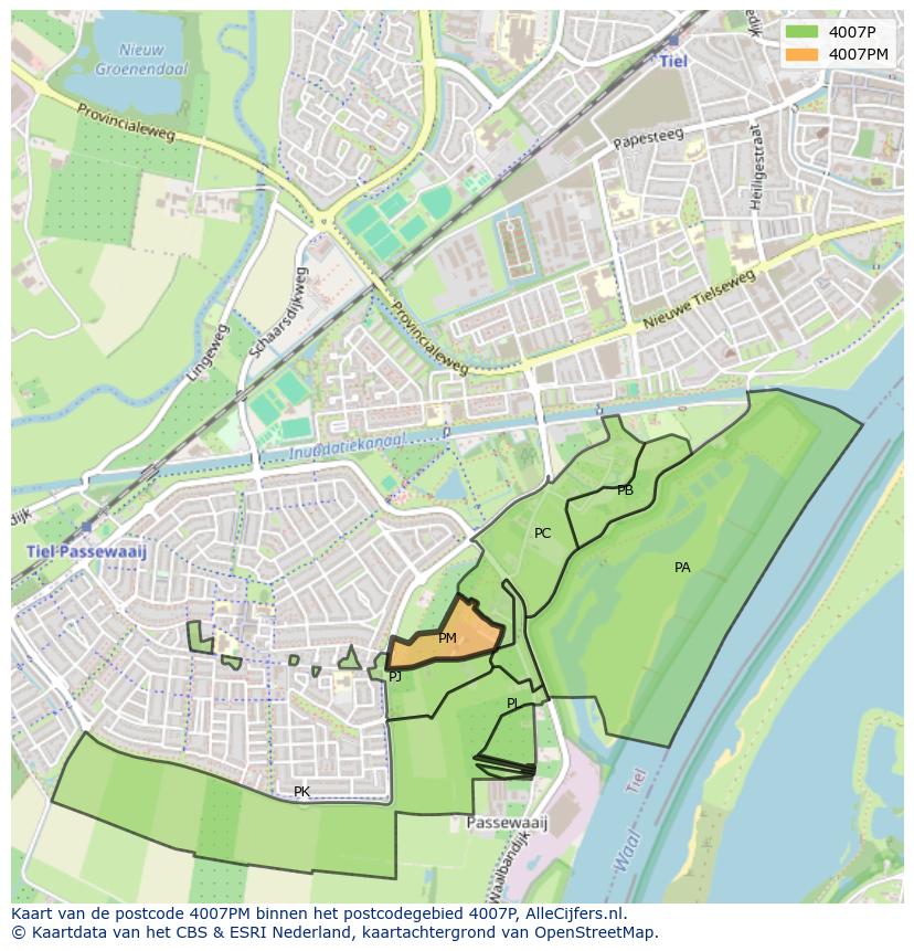 Afbeelding van het postcodegebied 4007 PM op de kaart.