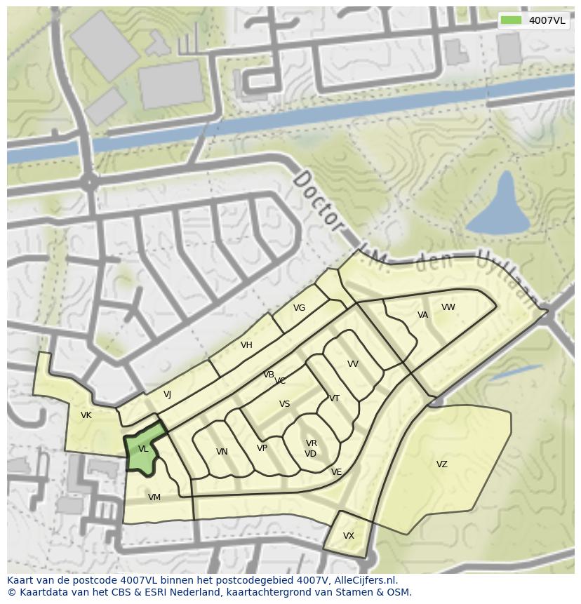 Afbeelding van het postcodegebied 4007 VL op de kaart.