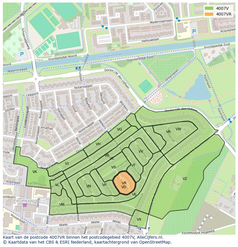 Afbeelding van het postcodegebied 4007 VR op de kaart.