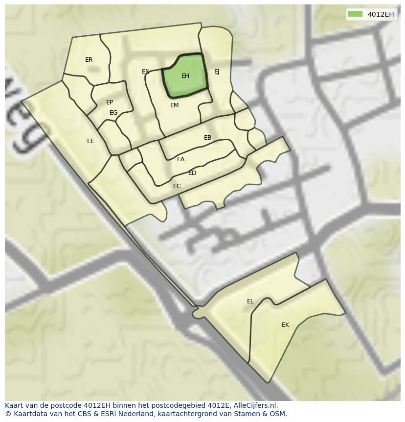 Afbeelding van het postcodegebied 4012 EH op de kaart.
