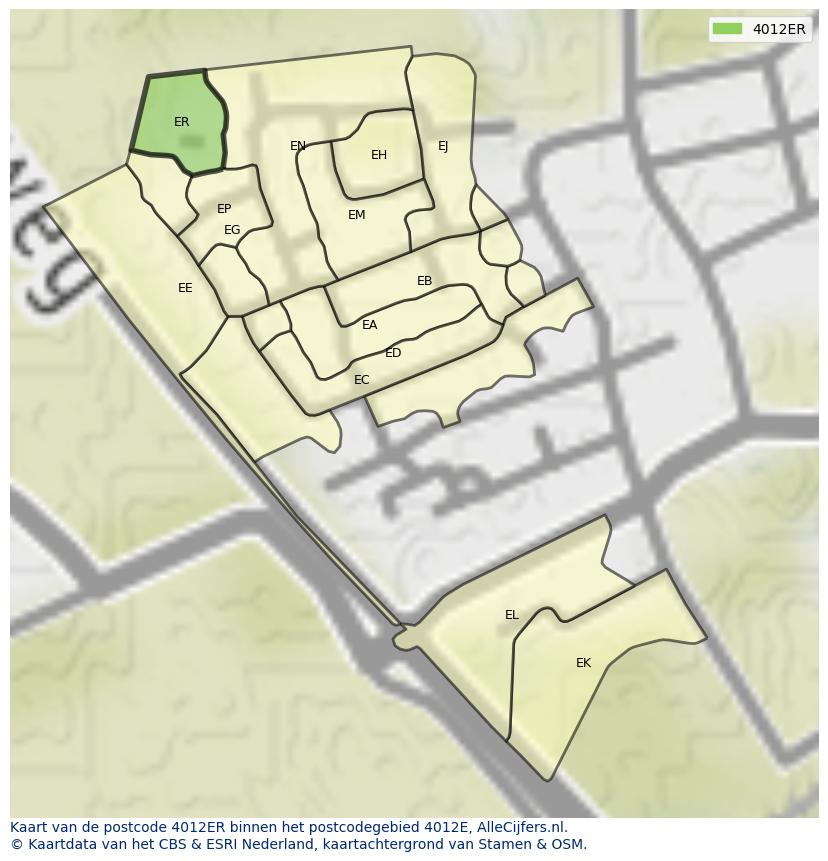 Afbeelding van het postcodegebied 4012 ER op de kaart.