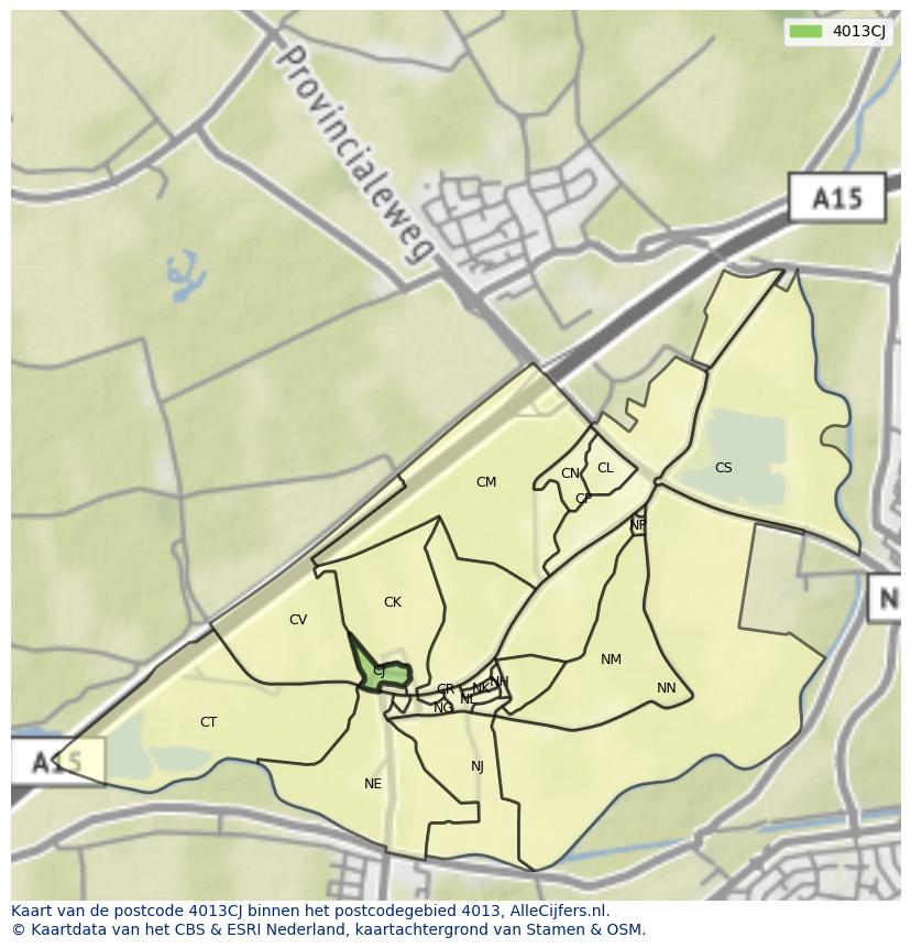 Afbeelding van het postcodegebied 4013 CJ op de kaart.