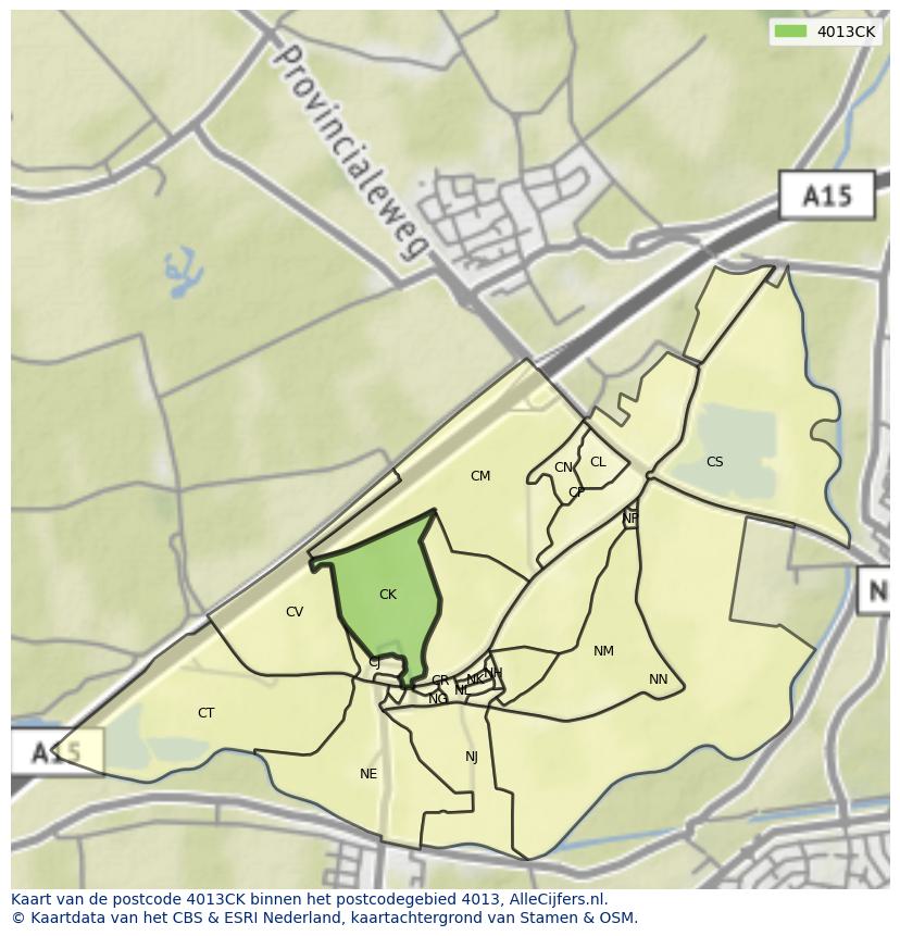 Afbeelding van het postcodegebied 4013 CK op de kaart.